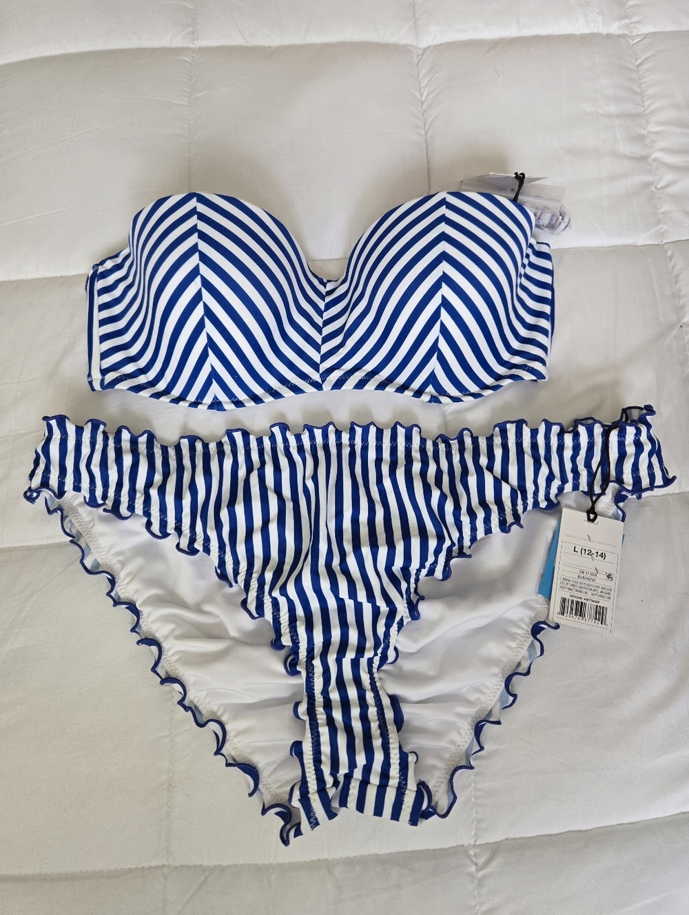 NWT Blue & White Striped Bikini (L/34C)